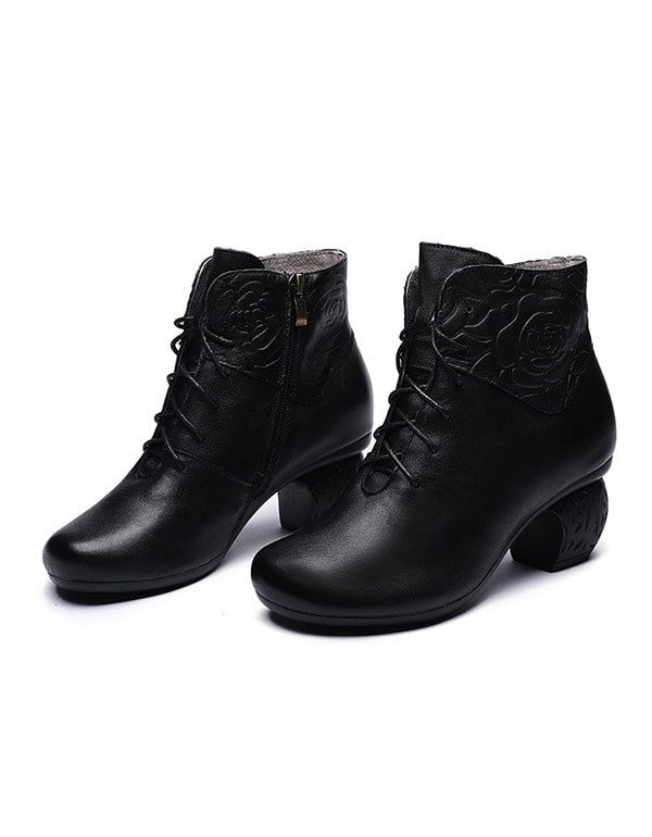 Høst Vinter Round Head Retro Leather Chunky Boots