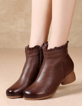 Retro Leather Kvinner Mote Chunky Boots