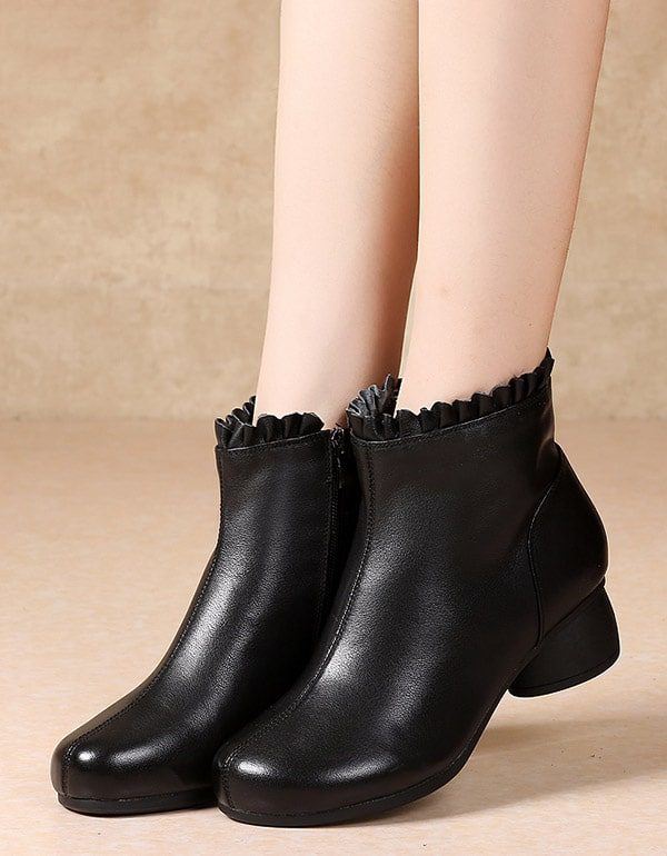 Retro Leather Kvinner Mote Chunky Boots