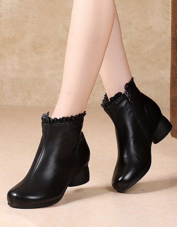 Retro Leather Kvinner Mote Chunky Boots