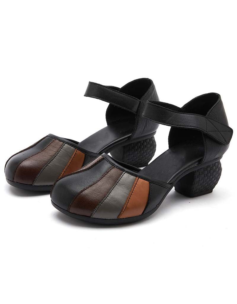 Rundt Hode Fargerike Retro Chunky Heels Sandaler