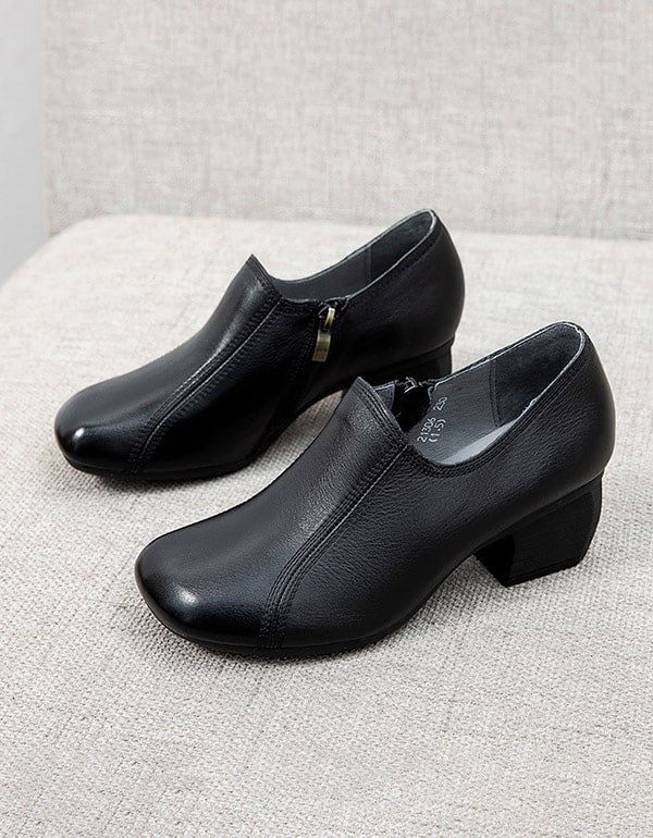 Spring Retro Leather Elegant Chunky Shoes