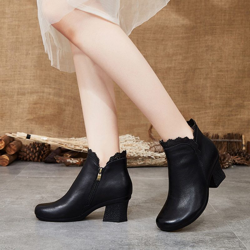 Vinter Håndlagde Retro Leather Chunky Boots | Gave Sko