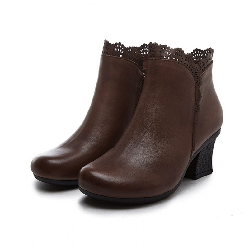 Vinter Håndlagde Retro Leather Chunky Boots | Gave Sko