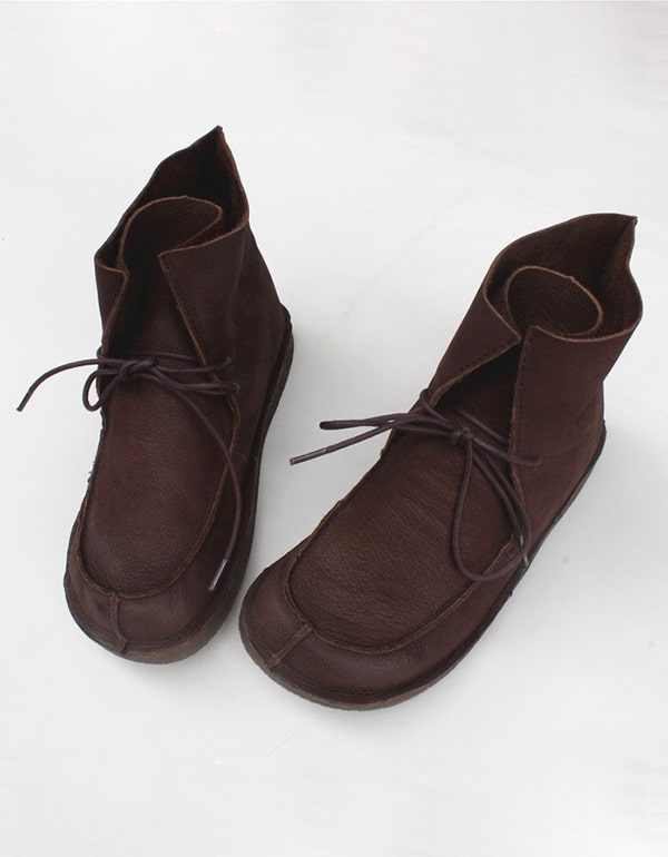 Autumn Genuine Leather Cow Tendon Retro Ankel Boots