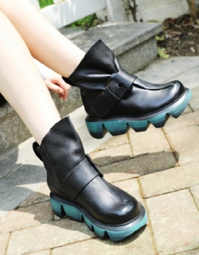 Autumn Retro Leather Buckle Gear Sole Short Boots