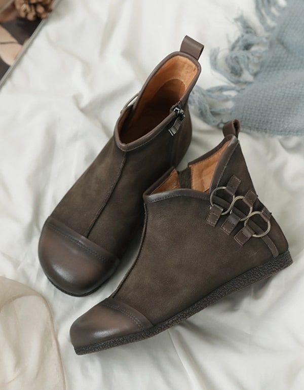 Damestøvler Høst Skinn Håndlagde Retro Flat Boots