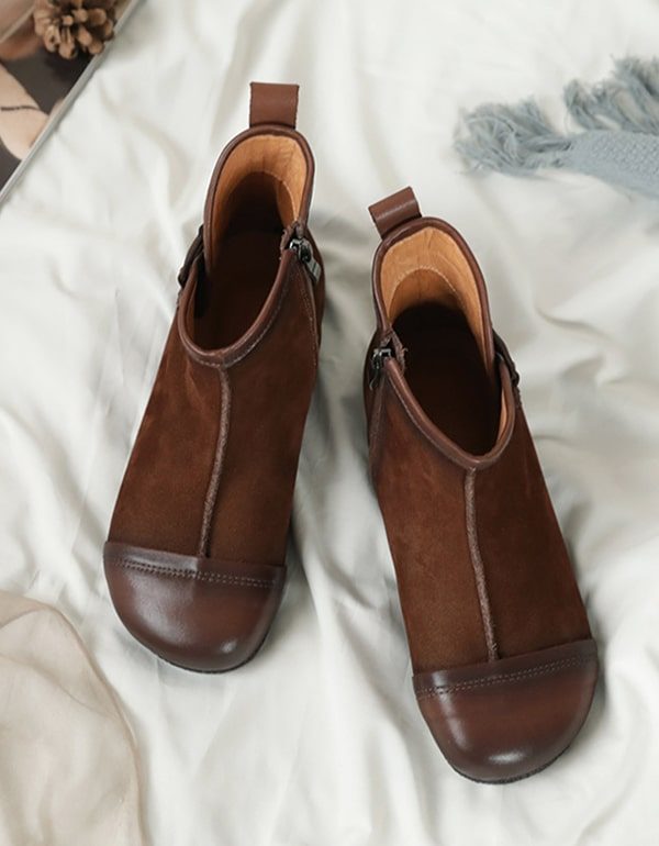 Damestøvler Høst Skinn Håndlagde Retro Flat Boots