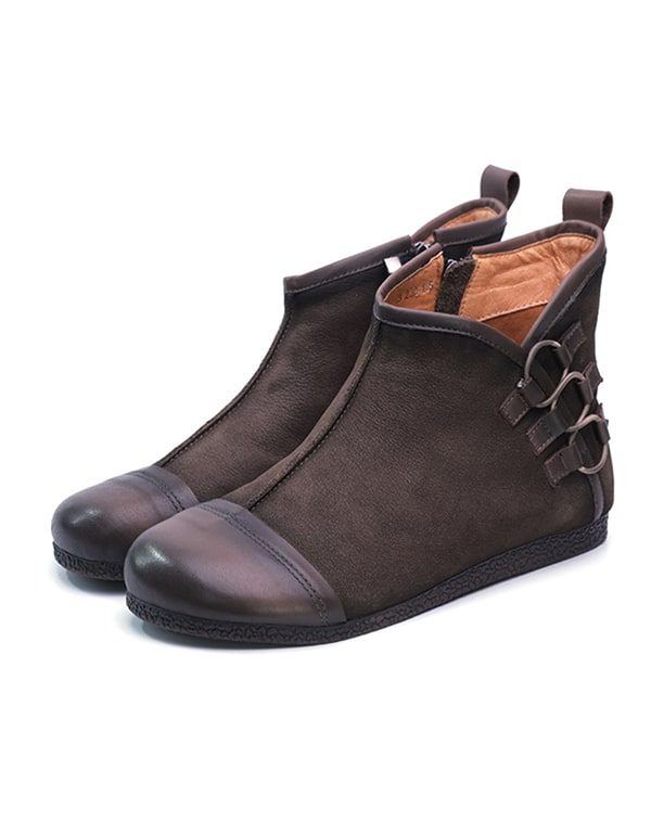 Damestøvler Høst Skinn Håndlagde Retro Flat Boots