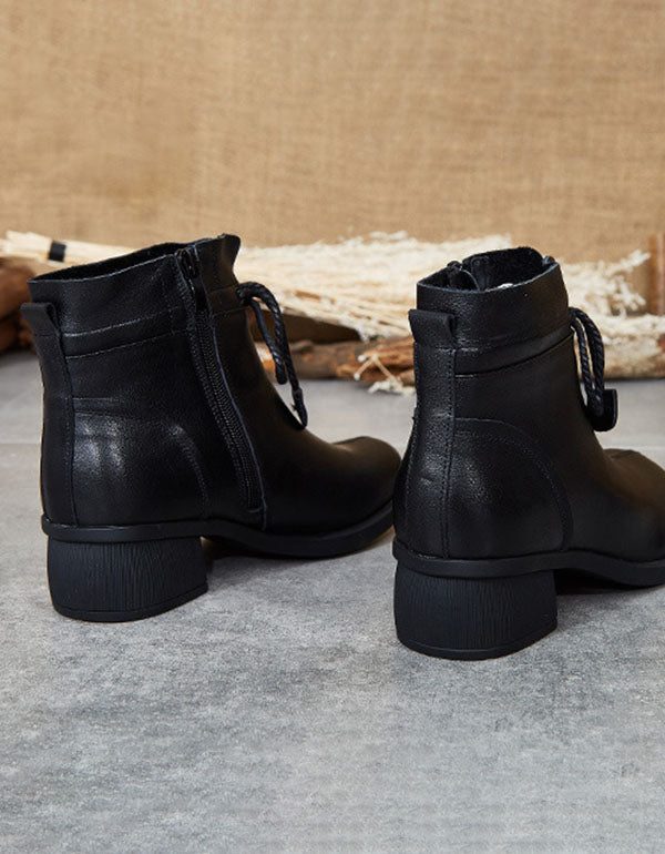 Håndlagde Chunky Retro Short Boots I Skinn