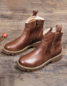 Håndlagde Retro Lær Marten Boots Med Tykk Hæl