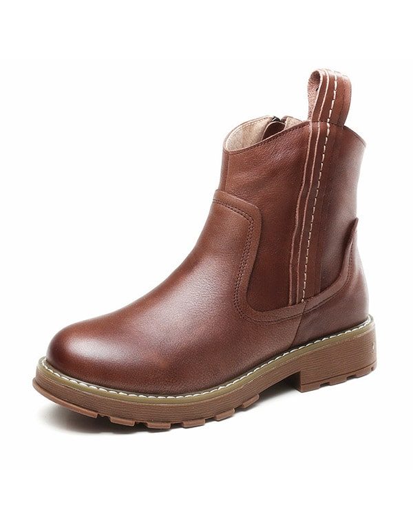 Håndlagde Retro Lær Marten Boots Med Tykk Hæl