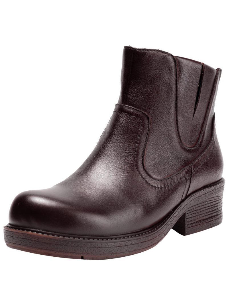 Håndlagde Retro Leather Chunky Heel Boots