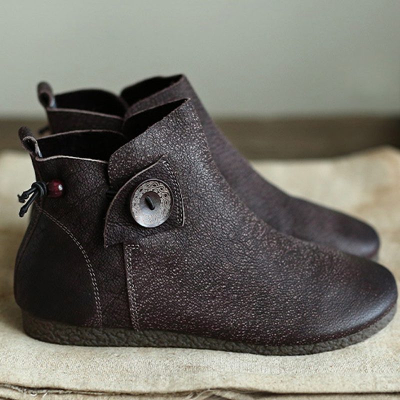 Høst Håndlagde Retro Flat Leather Short Boots | Gave Sko