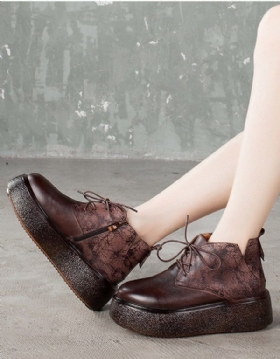 Platform Retro Leather Lace Up Fashion Boots