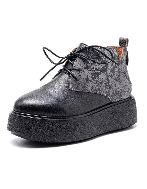 Platform Retro Leather Lace Up Fashion Boots