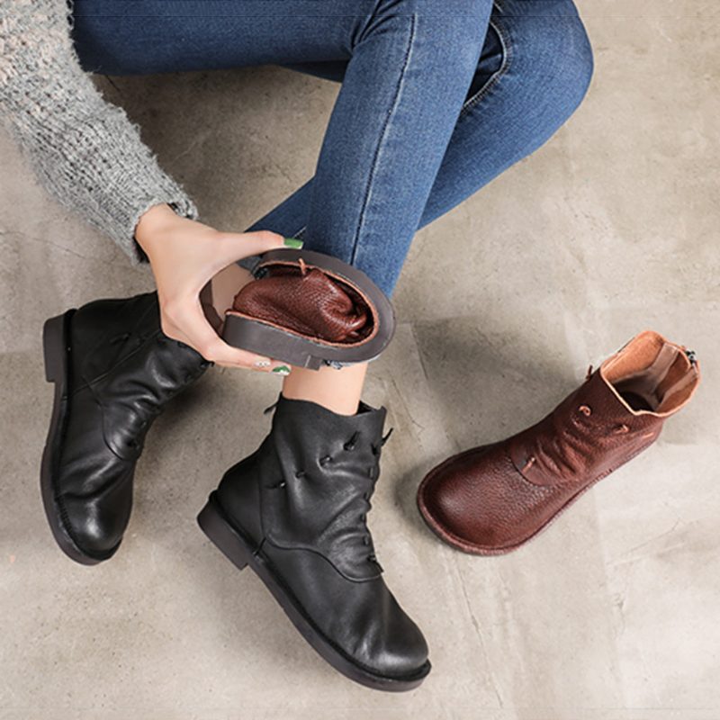 Retro Håndlagde Leather Casual Short Boots | Gave Sko