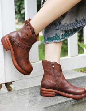 Retro Leather Cowboy Short Boots For Kvinner