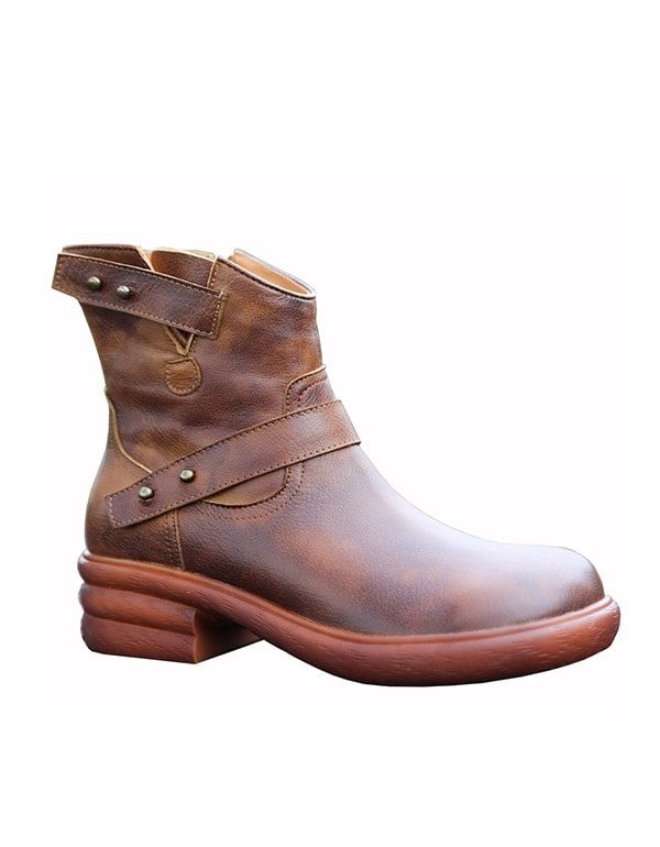 Retro Leather Cowboy Short Boots For Kvinner