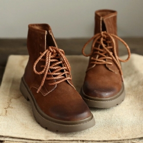 Retro Soft Bottom Leather Short Damestøvler | Gave Sko