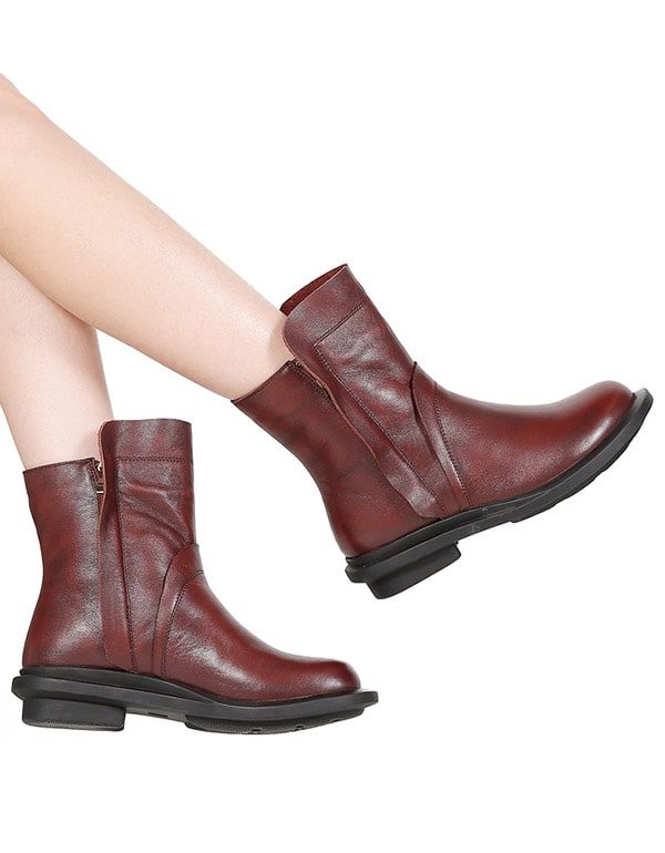 Round Head Lær Chelsea Short Boots