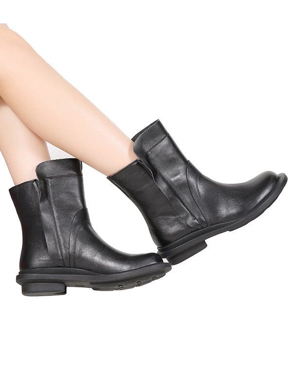 Round Head Lær Chelsea Short Boots