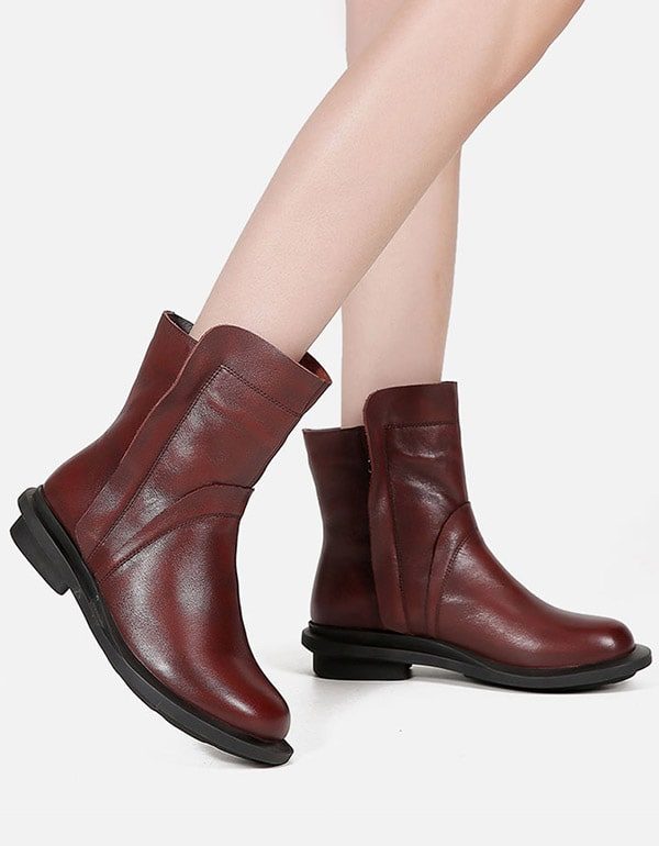 Round Head Lær Chelsea Short Boots