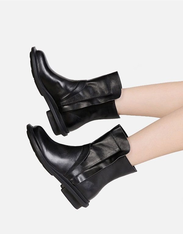 Round Head Lær Chelsea Short Boots