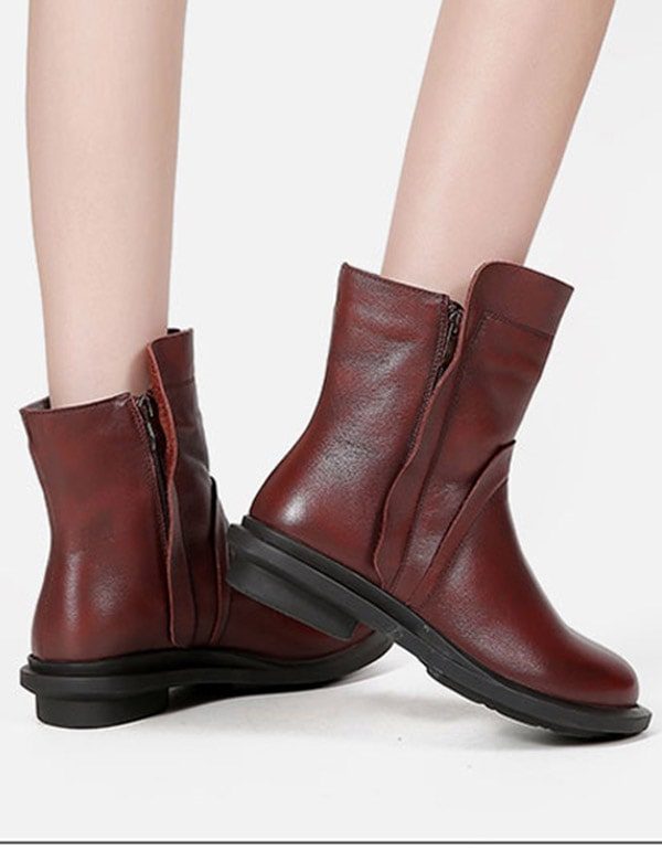 Round Head Lær Chelsea Short Boots