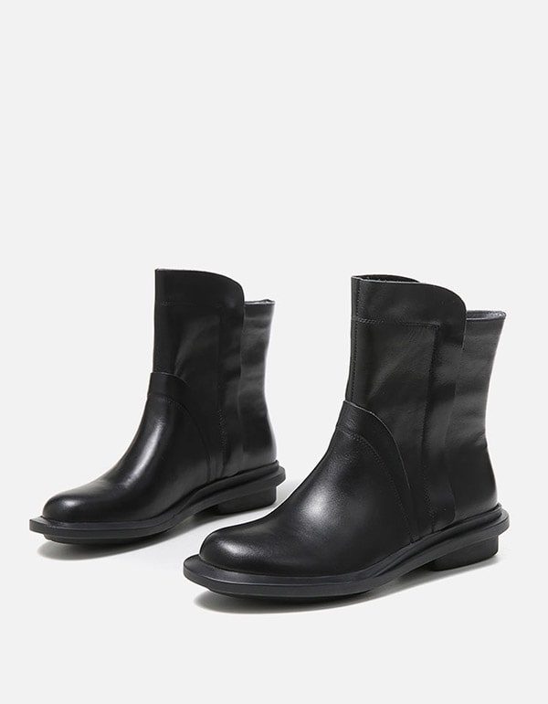 Round Head Lær Chelsea Short Boots