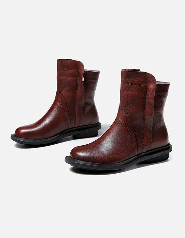 Round Head Lær Chelsea Short Boots