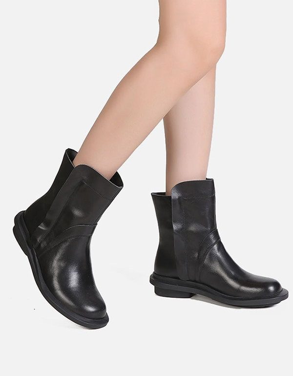 Round Head Lær Chelsea Short Boots