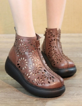 Round Head Retro Leather Summer Boots