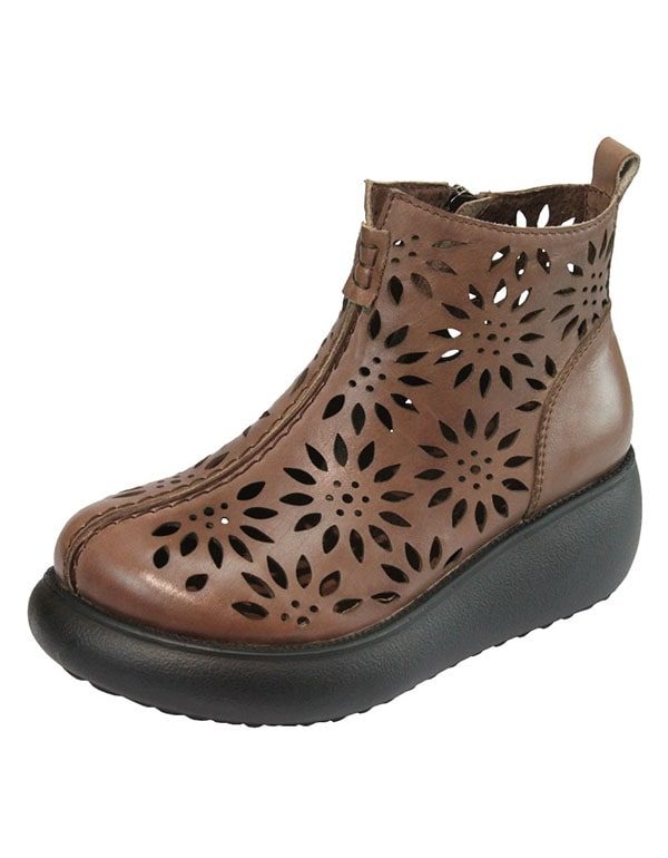 Round Head Retro Leather Summer Boots