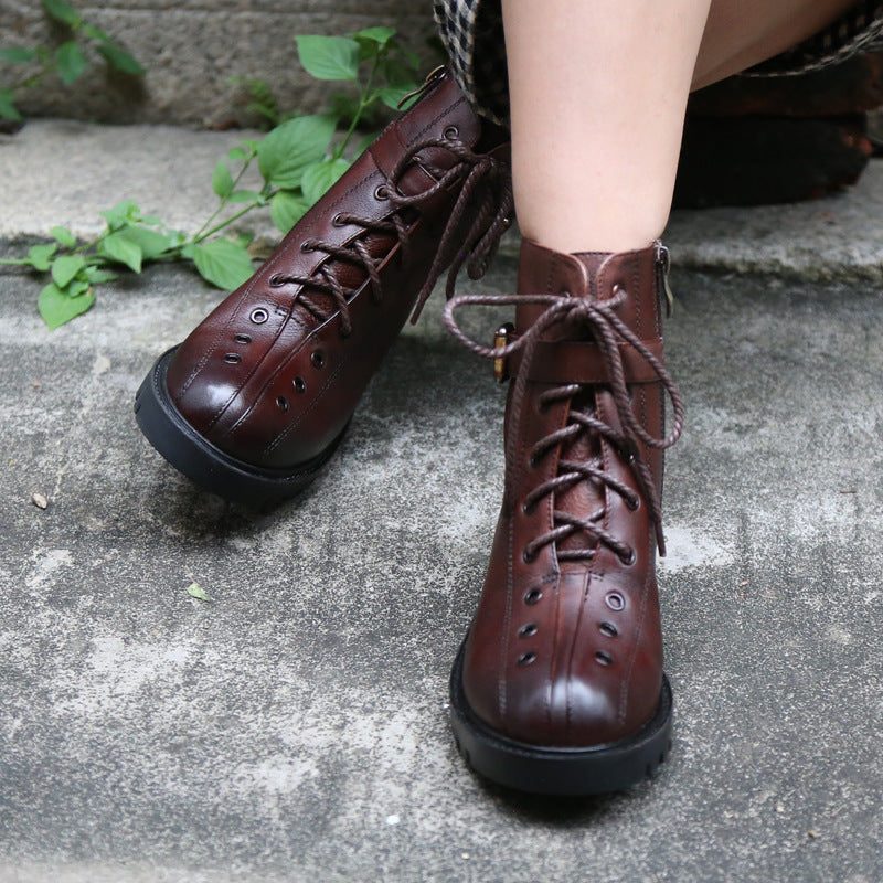 Skinn Chunky Heel Lace-up Martin Boots