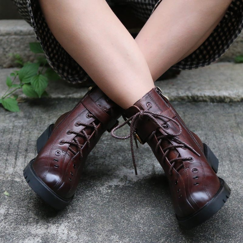 Skinn Chunky Heel Lace-up Martin Boots