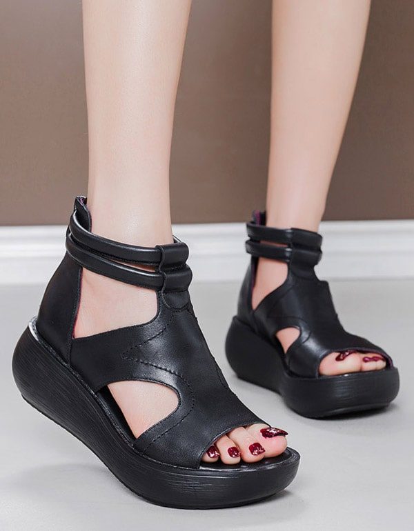 2022 Retro Leather Summer Wedge Sandaler