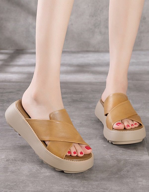 Dame Cross Strap Summer Wedge Slippers