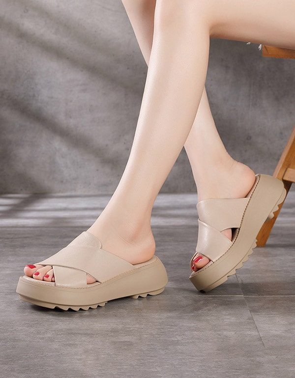 Dame Cross Strap Summer Wedge Slippers