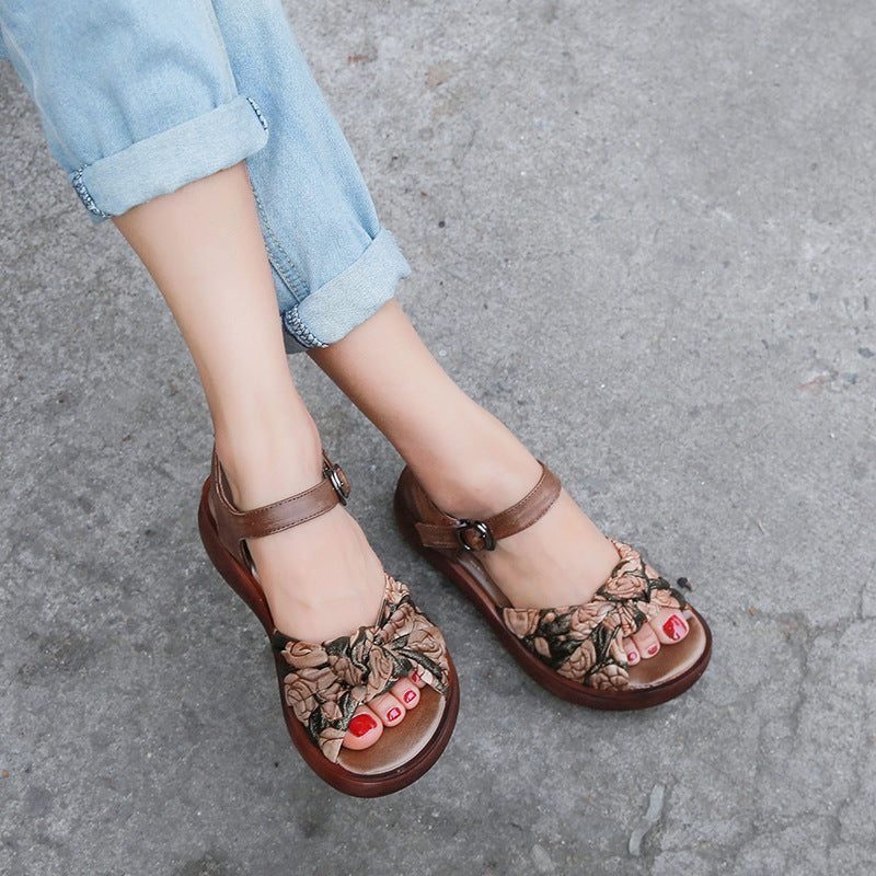 Dame Retro Leather Sommer Platform Sandaler