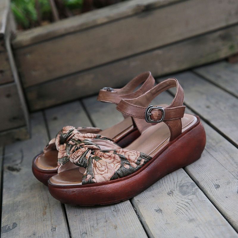 Dame Retro Leather Sommer Platform Sandaler