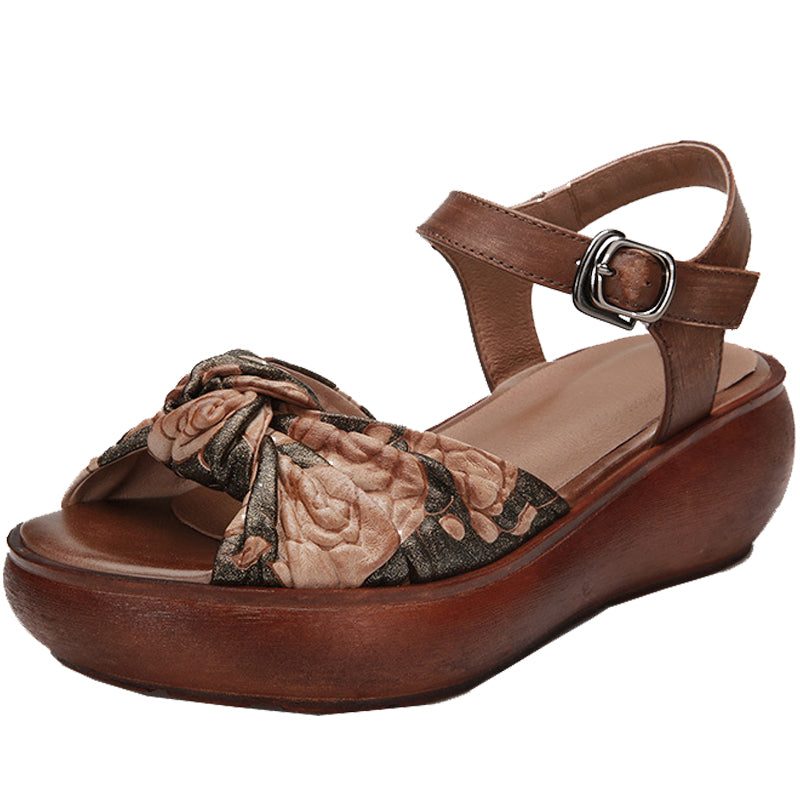 Dame Retro Leather Sommer Platform Sandaler