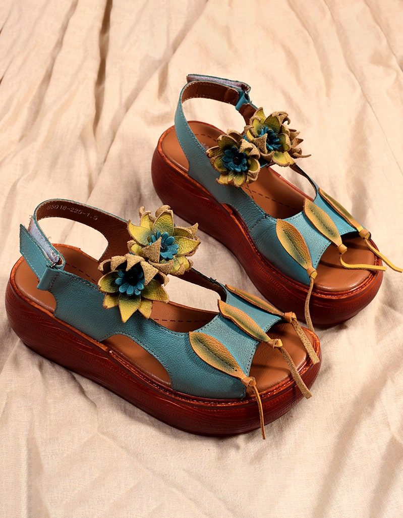 Flower Retro Leather Color Matching Beach Sandaler