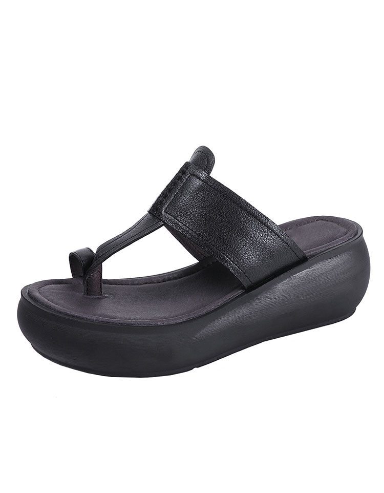 Håndlagde Retro Leather Flip Flop Wedge Sandaler