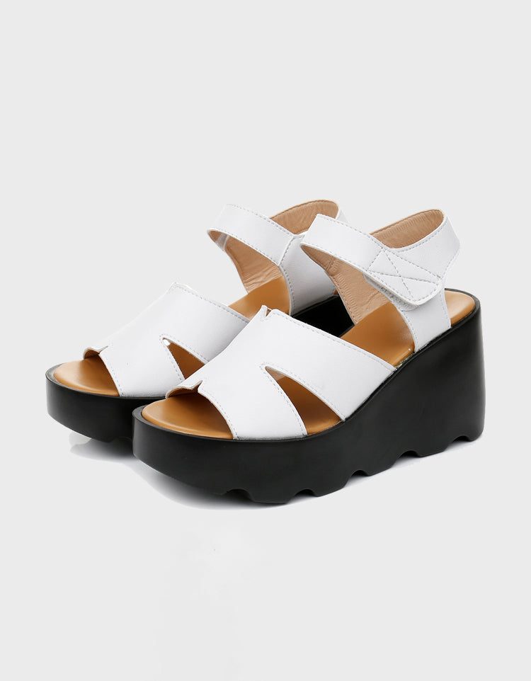 Håndlagde Retro Leather Summer Wedge Sandaler