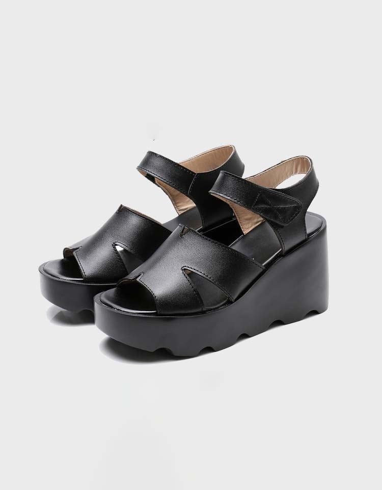 Håndlagde Retro Leather Summer Wedge Sandaler