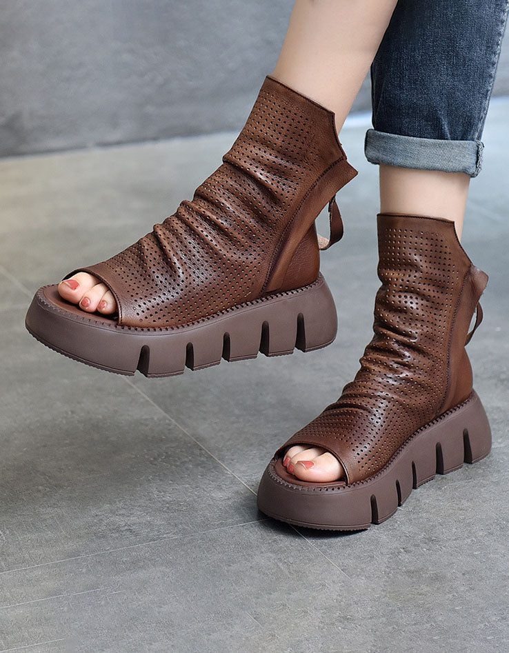 Håndlagde Retro Plattform Fish-toe Sandals Boots