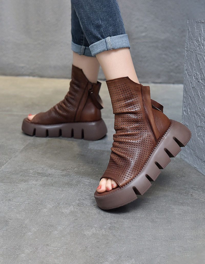 Håndlagde Retro Plattform Fish-toe Sandals Boots