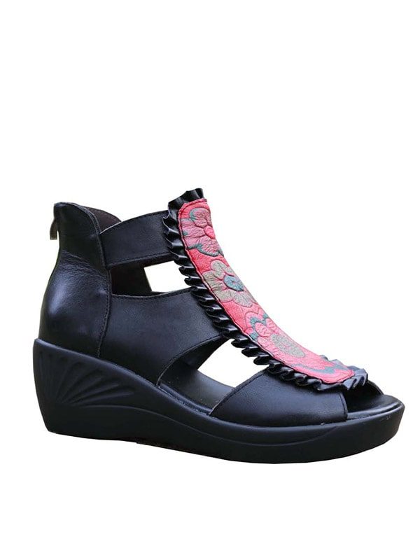 Håndlagde Retro Printed Wedge Sandaler