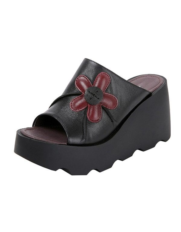 Håndlagde Retro Summer Black Wedge-tøfler